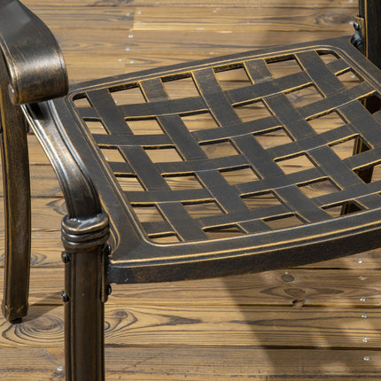 6-Seater Cast Aluminum Patio Dining Set with Cushioned Chairs & Umbrella Hole - Bronze