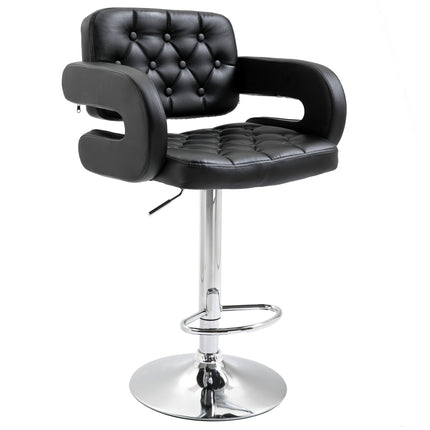 PU Leather Upholstered Adjustable Swivel Bar Stool with Back, Armrest & Footrest - Black