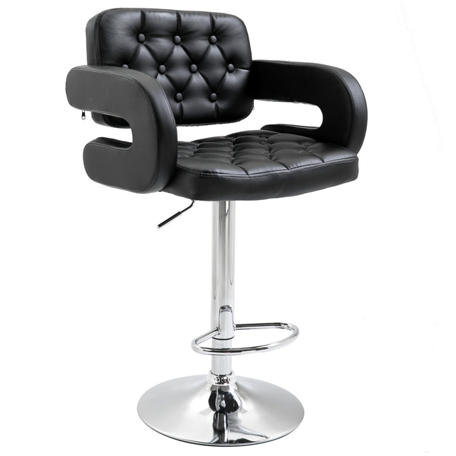 PU Leather Upholstered Adjustable Swivel Bar Stool with Back, Armrest & Footrest - Black