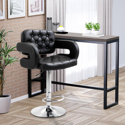 PU Leather Upholstered Adjustable Swivel Bar Stool with Back, Armrest & Footrest - Black