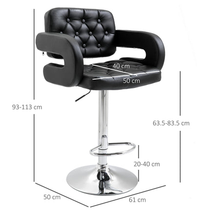 PU Leather Upholstered Adjustable Swivel Bar Stool with Back, Armrest & Footrest - Black