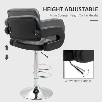PU Leather Upholstered Adjustable Swivel Bar Stool with Back, Armrest & Footrest - Black