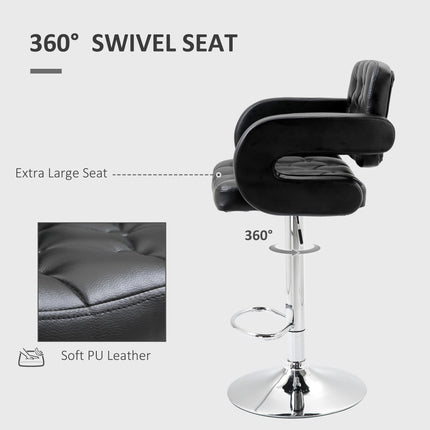 PU Leather Upholstered Adjustable Swivel Bar Stool with Back, Armrest & Footrest - Black