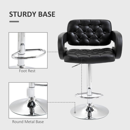 PU Leather Upholstered Adjustable Swivel Bar Stool with Back, Armrest & Footrest - Black