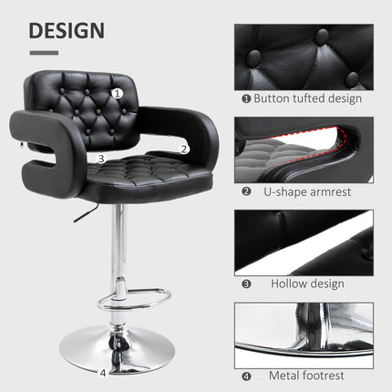 PU Leather Upholstered Adjustable Swivel Bar Stool with Back, Armrest & Footrest - Black