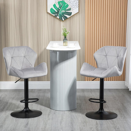 Set of 2 Adjustable Velvet Bar Stools with Metal Frame - Grey