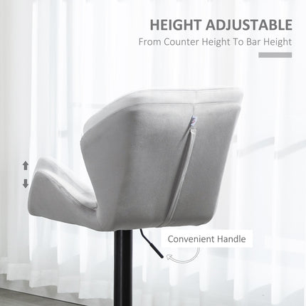 Set of 2 Adjustable Velvet Bar Stools with Metal Frame - Grey