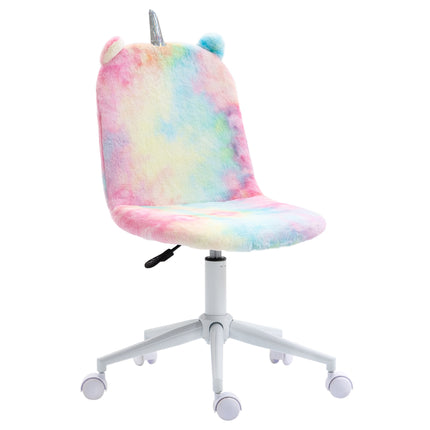 Fluffy Unicorn Mid-Back Office Chair with Swivel Wheels - Rainbow Multi-Colored