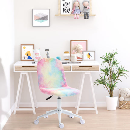 Fluffy Unicorn Mid-Back Office Chair with Swivel Wheels - Rainbow Multi-Colored