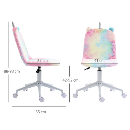 Fluffy Unicorn Mid-Back Office Chair with Swivel Wheels - Rainbow Multi-Colored