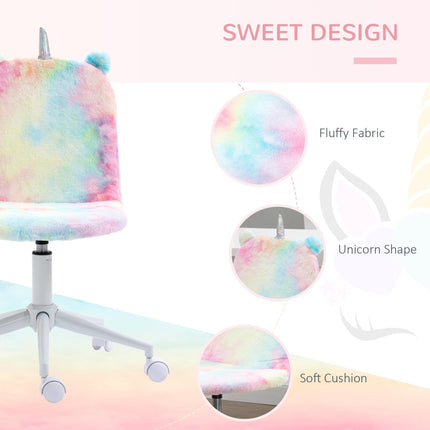 Fluffy Unicorn Mid-Back Office Chair with Swivel Wheels - Rainbow Multi-Colored