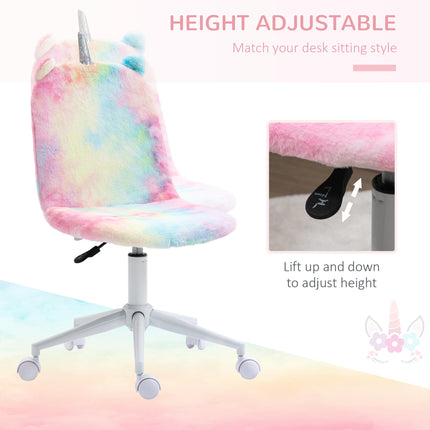 Fluffy Unicorn Mid-Back Office Chair with Swivel Wheels - Rainbow Multi-Colored