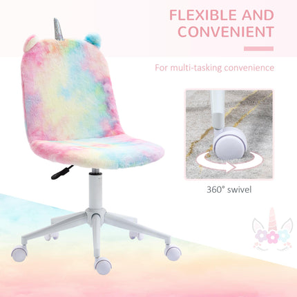 Fluffy Unicorn Mid-Back Office Chair with Swivel Wheels - Rainbow Multi-Colored