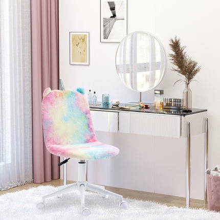 Fluffy Unicorn Mid-Back Office Chair with Swivel Wheels - Rainbow Multi-Colored