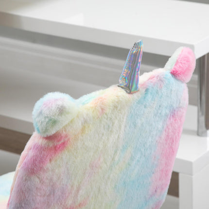 Fluffy Unicorn Mid-Back Office Chair with Swivel Wheels - Rainbow Multi-Colored