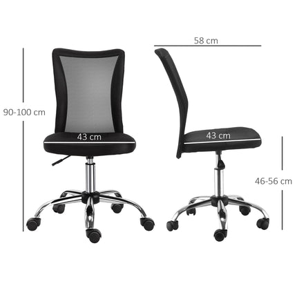 Ergonomic Home Office Mesh Task Chair Mid Back Armless Height Adjustable with Swivel Wheels - Black