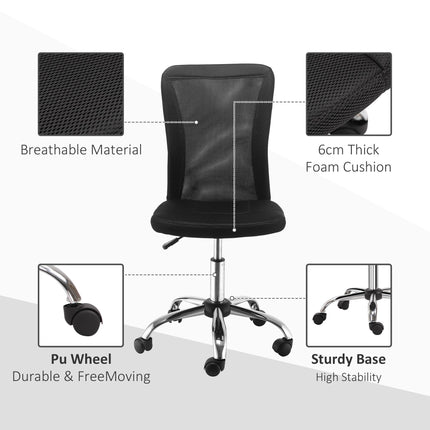 Ergonomic Home Office Mesh Task Chair Mid Back Armless Height Adjustable with Swivel Wheels - Black