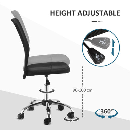Ergonomic Home Office Mesh Task Chair Mid Back Armless Height Adjustable with Swivel Wheels - Black