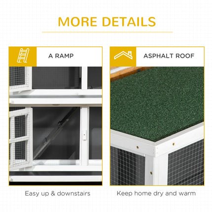 Wooden Rabbit Hutch with Wheels and Slide-out Trays, Small Animal Cage for Indoor & Outdoor Use - Grey