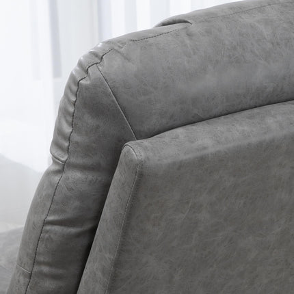 Manual Recliner Armchair with Footrest, Cup Holders & Faux Leather, 86x93x102cm - Grey