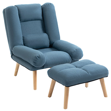 3-Position Adjustable Recliner Chair with Ottoman Linen Fabric Reclining Lounger - Blue