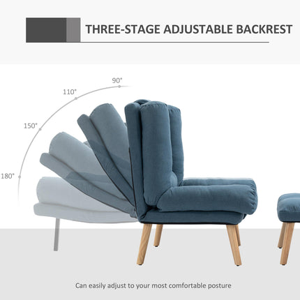 3-Position Adjustable Recliner Chair with Ottoman Linen Fabric Reclining Lounger - Blue