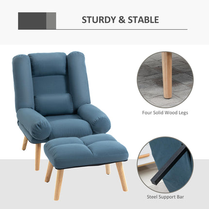 3-Position Adjustable Recliner Chair with Ottoman Linen Fabric Reclining Lounger - Blue