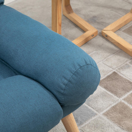 3-Position Adjustable Recliner Chair with Ottoman Linen Fabric Reclining Lounger - Blue