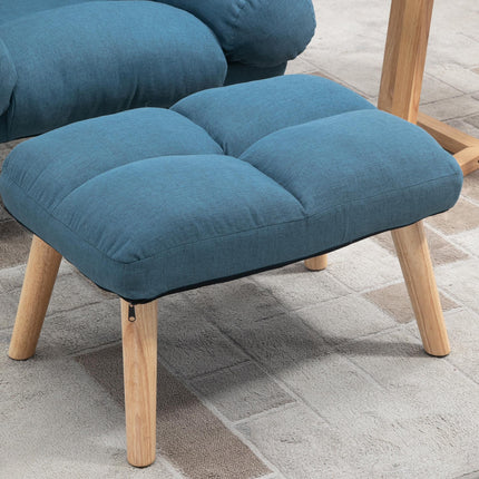 3-Position Adjustable Recliner Chair with Ottoman Linen Fabric Reclining Lounger - Blue