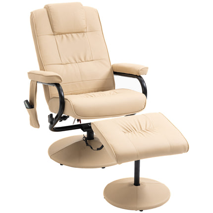 Manual Reclining Massage Sofa Armchair with Ottoman PU Leather - Cream