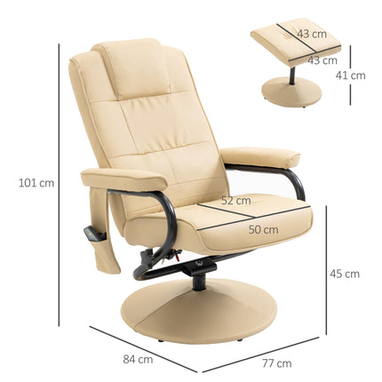 Manual Reclining Massage Sofa Armchair with Ottoman PU Leather - Cream