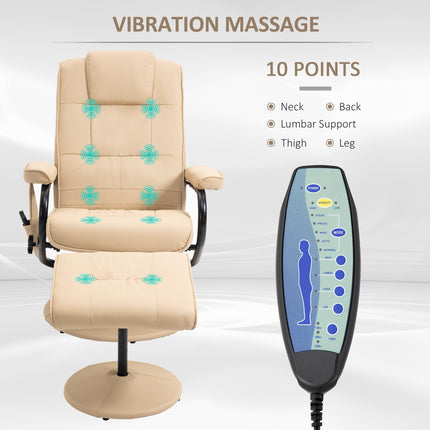 Manual Reclining Massage Sofa Armchair with Ottoman PU Leather - Cream