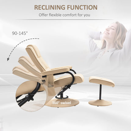 Manual Reclining Massage Sofa Armchair with Ottoman PU Leather - Cream