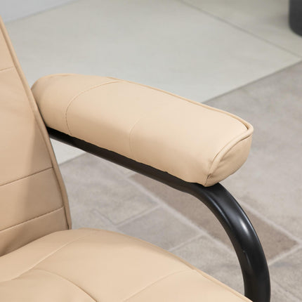 Manual Reclining Massage Sofa Armchair with Ottoman PU Leather - Cream