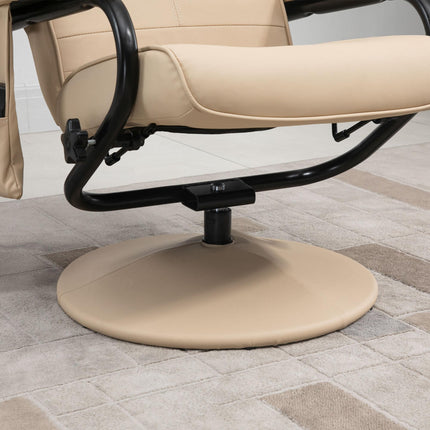 Manual Reclining Massage Sofa Armchair with Ottoman PU Leather - Cream