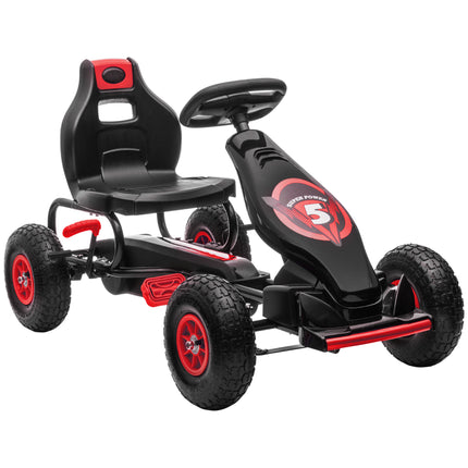 Children's Adjustable Pedal Go Kart with Handbrake and Inflatable Tyres for Ages 5-12 - Red