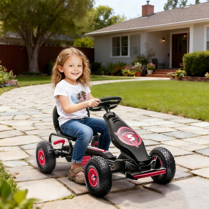 Children's Adjustable Pedal Go Kart with Handbrake and Inflatable Tyres for Ages 5-12 - Red