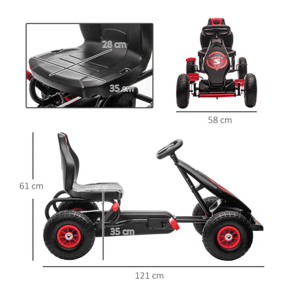 Children's Adjustable Pedal Go Kart with Handbrake and Inflatable Tyres for Ages 5-12 - Red