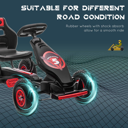 Children's Adjustable Pedal Go Kart with Handbrake and Inflatable Tyres for Ages 5-12 - Red