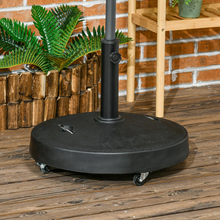 Resin Garden Parasol Base with Wheels and Retractable Handles for 38-48mm Poles - Black