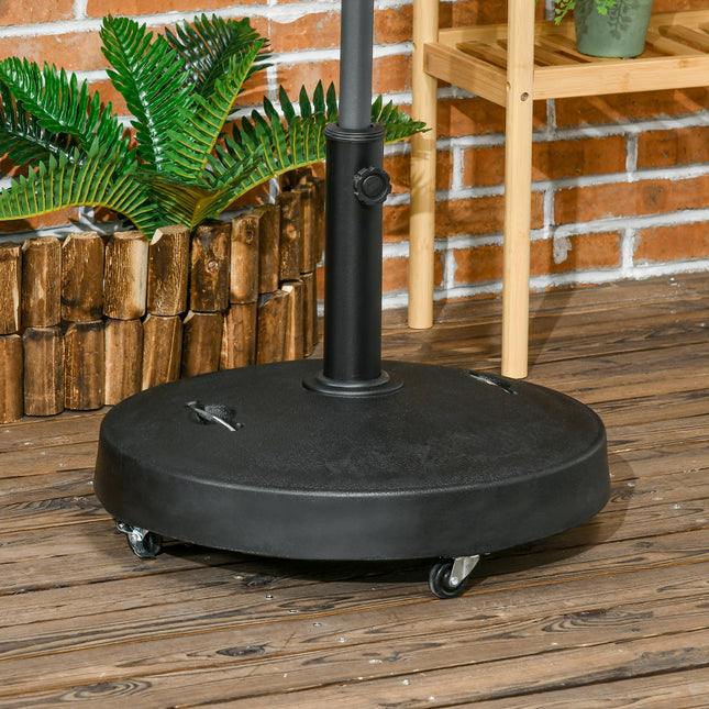 Resin Garden Parasol Base with Wheels and Retractable Handles for 38-48mm Poles - Black