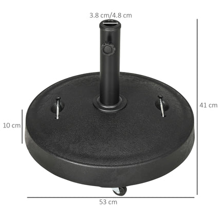 Resin Garden Parasol Base with Wheels and Retractable Handles for 38-48mm Poles - Black