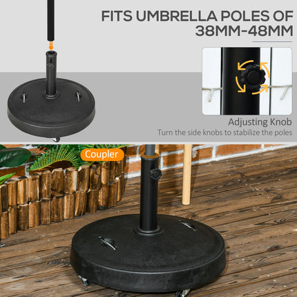 Resin Garden Parasol Base with Wheels and Retractable Handles for 38-48mm Poles - Black
