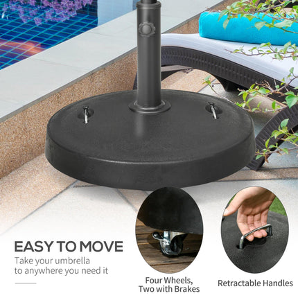 Resin Garden Parasol Base with Wheels and Retractable Handles for 38-48mm Poles - Black