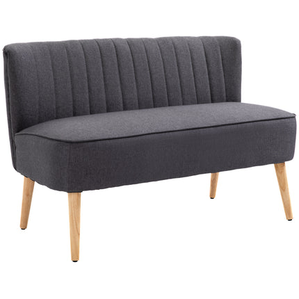 Modern Double Seat Loveseat Sofa 2 Seater Compact Padded Linen Wood Leg - Dark Grey