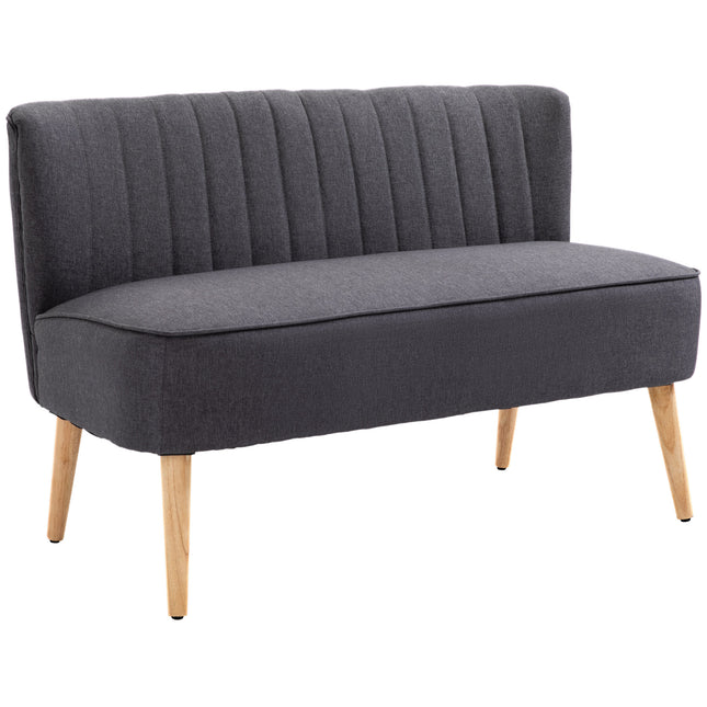 Modern Double Seat Loveseat Sofa 2 Seater Compact Padded Linen Wood Leg - Dark Grey