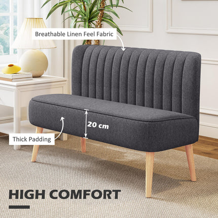 Modern Double Seat Loveseat Sofa 2 Seater Compact Padded Linen Wood Leg - Dark Grey