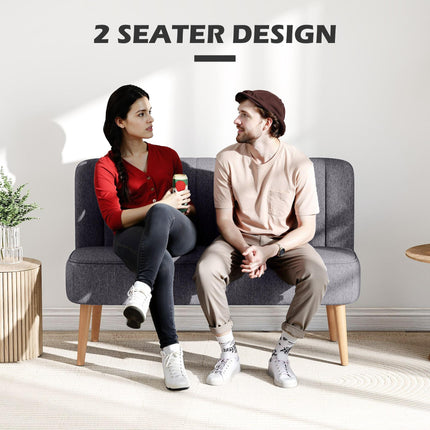 Modern Double Seat Loveseat Sofa 2 Seater Compact Padded Linen Wood Leg - Dark Grey