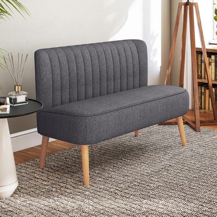 Modern Double Seat Loveseat Sofa 2 Seater Compact Padded Linen Wood Leg - Dark Grey
