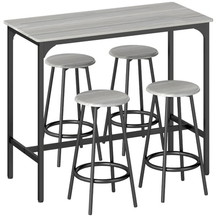 Five-Piece Industrial Bar Table Set with Four Stools - Grey/Black